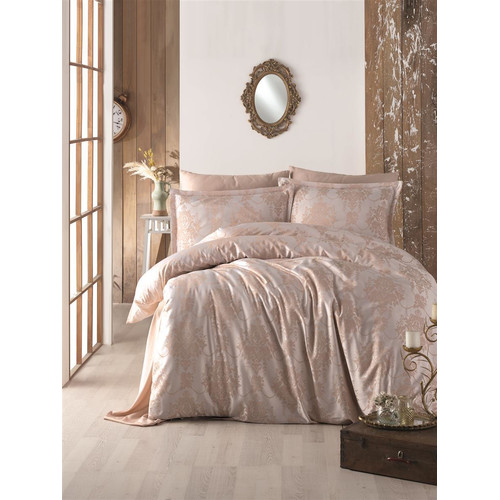 Jaquard Satin Bettw&auml;sche 240x220 cm. Calista V1 5tlg Set. Luxury Edition King Size Gold Farbe