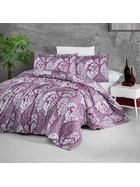 Satin Bettw&auml;sche 200x220 cm. 5 teilig. Lila/Wei&szlig; Barock, 100% Baumwollsatin. Giralda V1