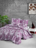 Satin Bettw&auml;sche 200x220 cm. 5 teilig. Lila/Wei&szlig; Barock, 100% Baumwollsatin. Giralda V1