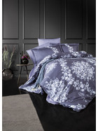 Satin Bettw&auml;sche 240x220 cm, 5 teilig, Lila/Wei&szlig; Gebl&uuml;mt, 100% Baumwollsatin, Verdeckter Rei&szlig;verschluss, Atmungsaktiver, Model: Melrosa V2