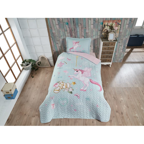 Kinder Tagesdecke - Set. 180 x 240 cm. mit Kissenbezug f&uuml;r Einzelbett, Unicorn