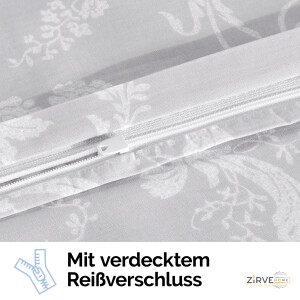 Bettw&auml;sche-Set 200x220 grau - 3-teilig - kuschelig weich - Baumwolle Bettbezug wei&szlig; Barockdesign Kissenbzug, Alone V1