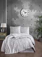 Satin Bettw&auml;sche 240x220 cm, 3 teilig, Beige, 100% Baumwollsatin, Verdeckter Rei&szlig;verschluss, Baumwolle Bettbezug set mit wei&szlig; Barock muster, Model: Tolledo V1