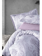 Jaquard Satin Bettw&auml;sche, 200x220 cm., 5-teiliges Set, lila Barockmuster, Queen Size, mit Rei&szlig;verschluss, Modell: Kosa V1