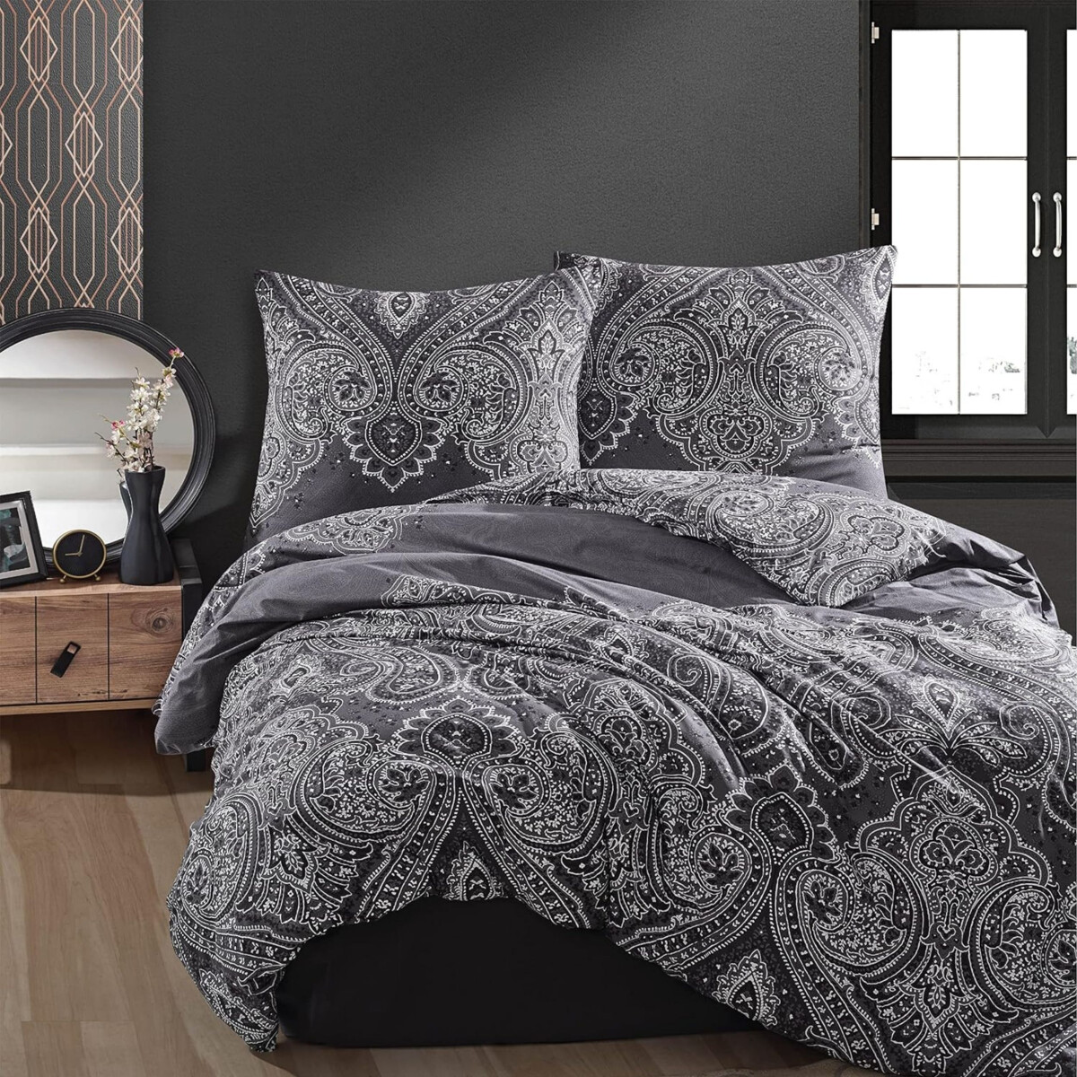 Bettwäsche 200x220 cm. 3 teilig set, anthrazit, 100% Baumwolle/Renfor