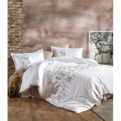 Satin Bettw&auml;sche 200x220 cm., wei&szlig;, 6-teiliges Set, 100% Baumwoll-Satin, mit Bestickungen f&uuml;r Dopplebett, Modell: Mimoza V1