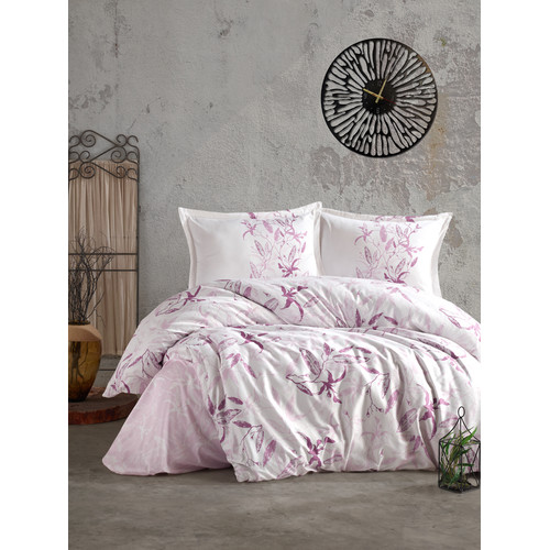 Bettw&auml;sche 200x220 cm. 4 teilig Set. Rosa Blumen Muster, 100% Baumwolle/Renforc&eacute;, 2 mal Kopfkissenbezuge 50x70 cm. mit bettlaken, Mayra V2