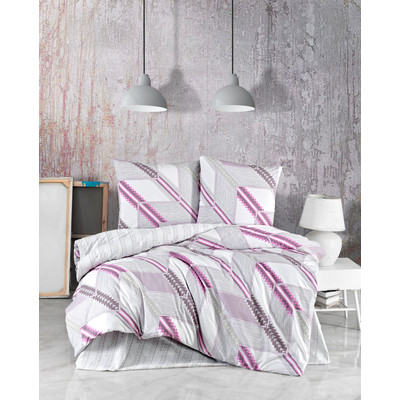 Bettw&auml;sche 200x220 cm Grau/Lila Gestreift,100% Baumwolle/Renforc&eacute; mit Rei&szlig;verschluss Atmungsaktiver 3 teilig Bettbezug Set mit 2 mal Kissenbezuge 80x80 cm. Azur V1