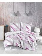 Bettw&auml;sche 200x220 cm Grau/Lila Gestreift,100% Baumwolle/Renforc&eacute; mit Rei&szlig;verschluss Atmungsaktiver 3 teilig Bettbezug Set mit 2 mal Kissenbezuge 80x80 cm. Azur V1