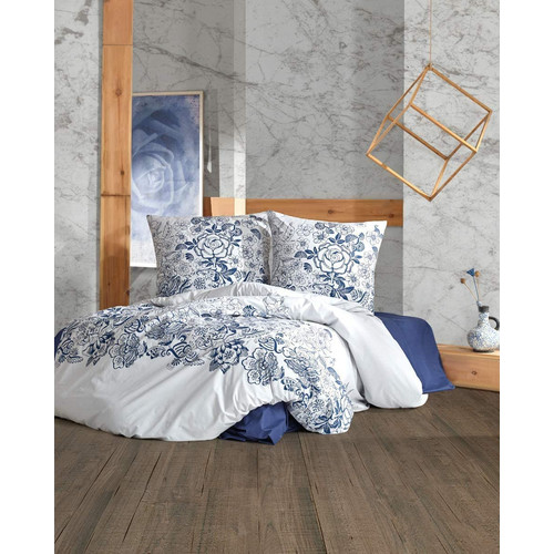 Bettw&auml;sche 135x200 cm. 2 teilig Set, wei&szlig;/blau, 100% Baumwolle/Renforc&eacute;, mit rei&szlig;verschluss, atmungsaktiver bettbezug Set mit Kissenbezug 80x80 cm, Mandora V1