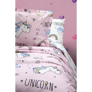 Kinder Bettw&auml;sche 135x200 cm, 2 teilig set, pink,100% Baumwolle, Unicorn, Einhorn