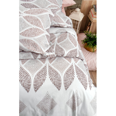 Bettw&auml;sche 155x220 cm Beige/Braun, 100% Baumwolle/Renforc&eacute;, 2 teilig set, Rei&szlig;verschluss mit Kissenbezug 80x80 cm. Model: Orlando