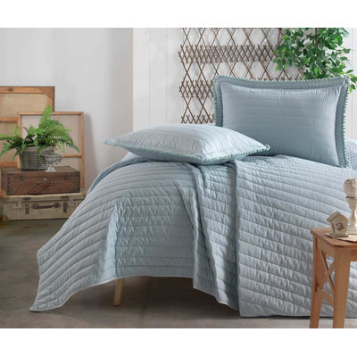 Tagesdecke 260x240 cm. 3 teilig set, T&uuml;rkis, unifarbe bett&uuml;berwurf f&uuml;r Doppelbett, Pedra V4