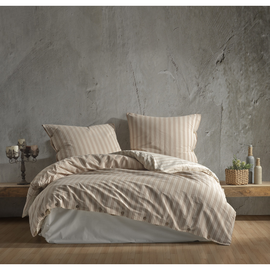 Bettwäsche 200x220 cm. 3 teilig set, beige, 100 Baumwolle/Renforcé m