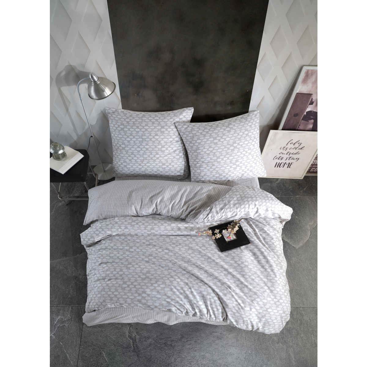 Bettwäsche 240x220 cm. 3 teilig set, grau, 100% Baumwolle/Renforcé, D