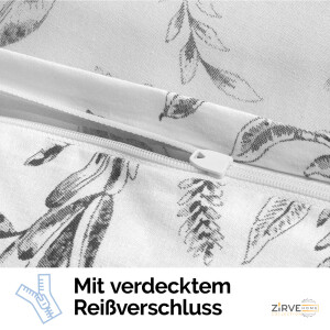 Bettw&auml;sche-Set  wei&szlig; - kuschelig weich - Baumwolle Bettbezug im Grau-Schwarz gebl&uuml;mt, 135x200 | 155x220 | 200x200 | 200x220 I 240x220 cm. Napa