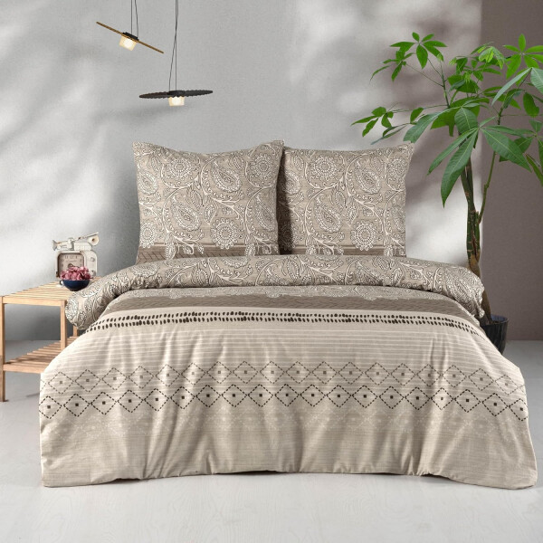 Bettw&auml;sche 200x200 Braun 3-teilig Baumwolle Bettbezug Warm - Kuschelig Kissenbezug Boho-Stil mit Wei&szlig; Paisley Muster Mahfer