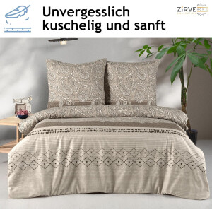Bettw&auml;sche 200x200 Braun 3-teilig Baumwolle Bettbezug Warm - Kuschelig Kissenbezug Boho-Stil mit Wei&szlig; Paisley Muster Mahfer