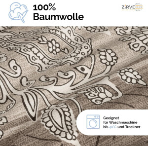 Bettw&auml;sche 200x200 Braun 3-teilig Baumwolle Bettbezug Warm - Kuschelig Kissenbezug Boho-Stil mit Wei&szlig; Paisley Muster Mahfer