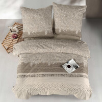 Bettw&auml;sche 200x200 Braun 3-teilig Baumwolle Bettbezug Warm - Kuschelig Kissenbezug Boho-Stil mit Wei&szlig; Paisley Muster Mahfer