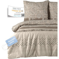Bettw&auml;sche 200x200 Braun 3-teilig Baumwolle Bettbezug Warm - Kuschelig Kissenbezug Boho-Stil mit Wei&szlig; Paisley Muster Mahfer