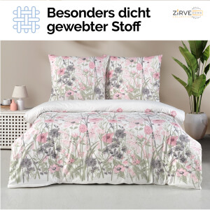 Bettw&auml;sche 240x220 Wei&szlig; 3-teilig - Baumwolle Bettw&auml;sche-Set Kuschelig &amp; Warm - Gebl&uuml;mt mit Pfingstrosen, Kornblumen &amp; Wildrosen - Wende Bettbezug 240x220 cm &amp; Kissenbezug 80x80 cm. Angola