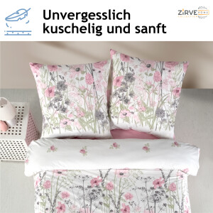 Bettw&auml;sche 240x220 Wei&szlig; 3-teilig - Baumwolle Bettw&auml;sche-Set Kuschelig &amp; Warm - Gebl&uuml;mt mit Pfingstrosen, Kornblumen &amp; Wildrosen - Wende Bettbezug 240x220 cm &amp; Kissenbezug 80x80 cm. Angola