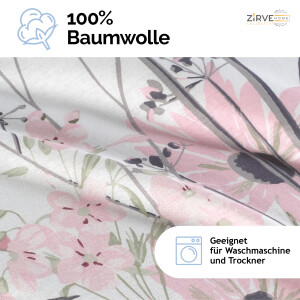 Bettw&auml;sche 240x220 Wei&szlig; 3-teilig - Baumwolle Bettw&auml;sche-Set Kuschelig &amp; Warm - Gebl&uuml;mt mit Pfingstrosen, Kornblumen &amp; Wildrosen - Wende Bettbezug 240x220 cm &amp; Kissenbezug 80x80 cm. Angola