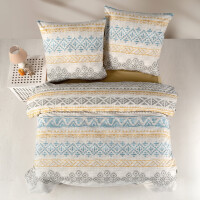 Bettw&auml;sche 200x220 Baumwolle 3-teilig Bunt Bettbezug Mosaik-Design in Blau, Orange und Grau. Arnetti