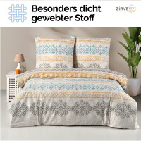 Bettw&auml;sche 200x220 Baumwolle 3-teilig Bunt Bettbezug Mosaik-Design in Blau, Orange und Grau. Arnetti