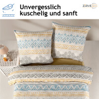 Bettw&auml;sche 200x220 Baumwolle 3-teilig Bunt Bettbezug Mosaik-Design in Blau, Orange und Grau. Arnetti