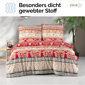 Bettw&auml;sche 200x200 Rot 3-teilig Baumwolle, Kuschelig &amp; Warm Barock Bettbezug Blumen, Blatt  Beige, Schwarz, Creme, Miza