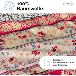 Bettw&auml;sche 200x200 Rot 3-teilig Baumwolle, Kuschelig &amp; Warm Barock Bettbezug Blumen, Blatt  Beige, Schwarz, Creme, Miza