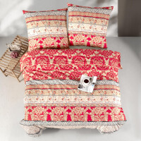 Bettw&auml;sche 200x200 Rot 3-teilig Baumwolle, Kuschelig &amp; Warm Barock Bettbezug Blumen, Blatt  Beige, Schwarz, Creme, Miza