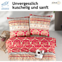 Bettw&auml;sche 200x200 Rot 3-teilig Baumwolle, Kuschelig &amp; Warm Barock Bettbezug Blumen, Blatt  Beige, Schwarz, Creme, Miza