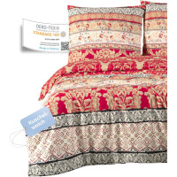 Bettw&auml;sche 200x200 Rot 3-teilig Baumwolle, Kuschelig &amp; Warm Barock Bettbezug Blumen, Blatt  Beige, Schwarz, Creme, Miza