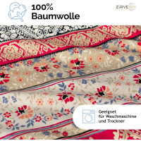 Bettw&auml;sche 200x220 Rot 2-teilig Baumwolle, Kuschelig &amp; Warm Barock Bettbezug Blumen, Blatt  Beige, Schwarz, Creme, Miza