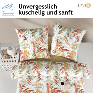 Bettw&auml;sche 240x220 Beige 3-teilig, Kuschelig Baumwolle Bettbezug Bl&auml;tter und Streifenmuster Orange, Braun. Oliva