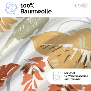 Bettw&auml;sche 240x220 Beige 3-teilig, Kuschelig Baumwolle Bettbezug Bl&auml;tter und Streifenmuster Orange, Braun. Oliva