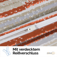 Bettw&auml;sche 240x220 Beige 3-teilig, Kuschelig Baumwolle Bettbezug Bl&auml;tter und Streifenmuster Orange, Braun. Oliva