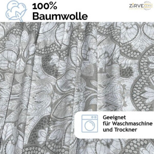 Bettw&auml;sche-Set 155x220 cm zweiteilig Baumwolle Bettbezug Grau Barockstill wei&szlig; gebl&uuml;mt. TabulaV1