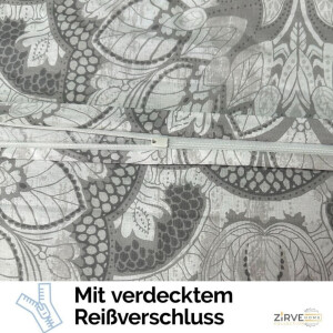 Bettw&auml;sche-Set 155x220 cm zweiteilig Baumwolle Bettbezug Grau Barockstill wei&szlig; gebl&uuml;mt. TabulaV1