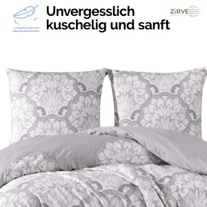 Bettw&auml;sche-Set 155x220 cm zweiteilig Baumwolle Bettbezug Grau Barockstill wei&szlig; gebl&uuml;mt. TabulaV1