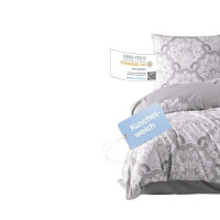 Bettw&auml;sche-Set 155x220 cm zweiteilig Baumwolle Bettbezug Grau Barockstill wei&szlig; gebl&uuml;mt. TabulaV1