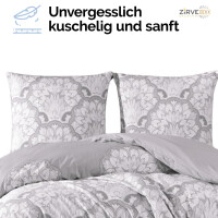 Bettw&auml;sche-Set 155x220 cm zweiteilig Baumwolle Bettbezug Grau Barockstill wei&szlig; gebl&uuml;mt. TabulaV1
