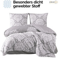 Bettw&auml;sche-Set 200x200 cm dreiteilig Baumwolle Bettbezug Grau Barockstill wei&szlig; gebl&uuml;mt. TabulaV1