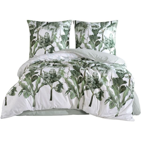 Bettw&auml;sche-Set wei&szlig; Bettbezug gr&uuml;n Tropical Blattmuster, VersyV1