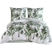 Bettw&auml;sche-Set wei&szlig; Bettbezug gr&uuml;n Tropical Blattmuster, VersyV1