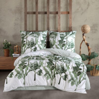 Bettw&auml;sche-Set wei&szlig; Bettbezug gr&uuml;n Tropical Blattmuster, VersyV1