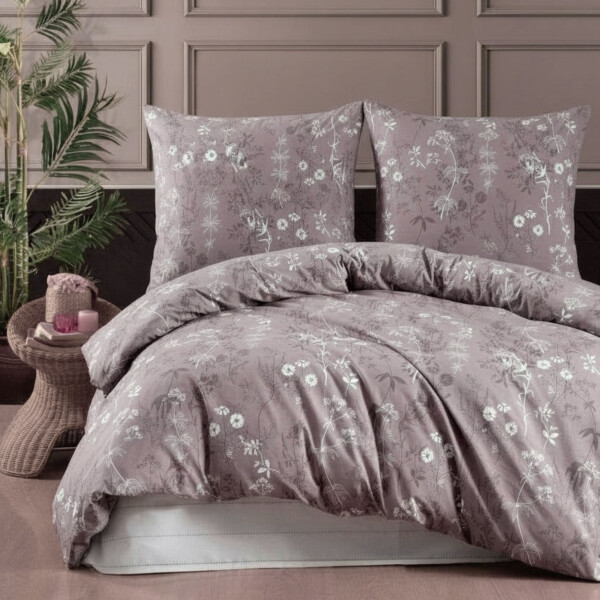 Baumwolle Bettbezug Braun Wei&szlig; Gebl&uuml;mt, Polina